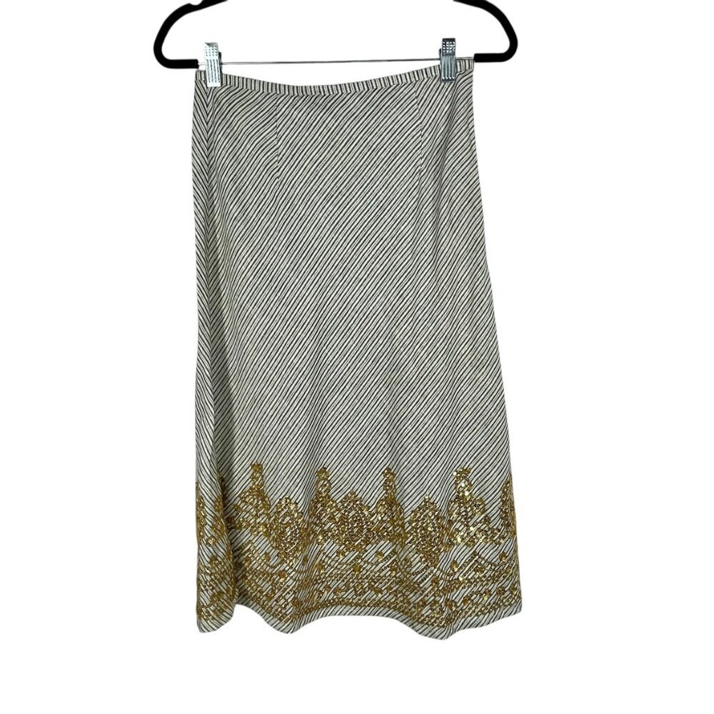 Mint 100% Linen Sequin Top Skirt Set Shell Buttons Size 10 - Picture 5 of 14